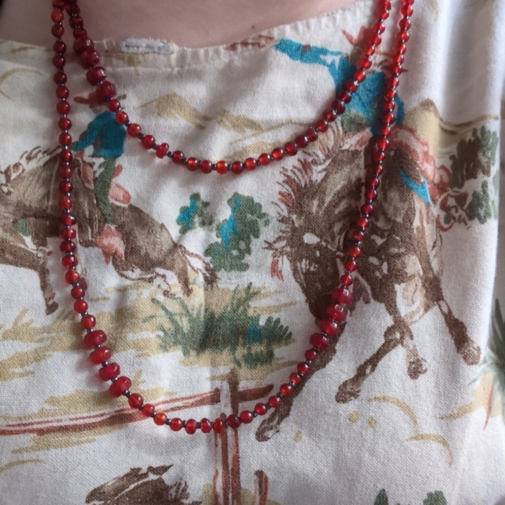 Long Red Beaded Necklace